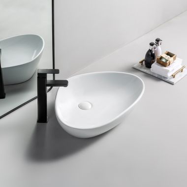 Lavabo Chậu rửa mặt đặt bàn hình thoi thiết kế hiện đại men nano trắng sáng cao cấp LIFE HOME